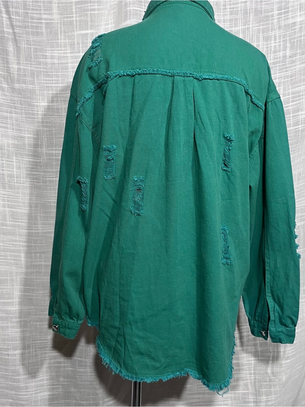Distressed Green Button-Front Jean Jacket - Picture 4 of 14